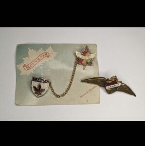 Lot of 3 Vintage Canada Nova Scotia Souvenir Enamel Pins Two Chained One Winged